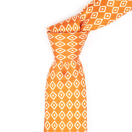 Kiton // Diamond Print Silk Neck Tie // Orange