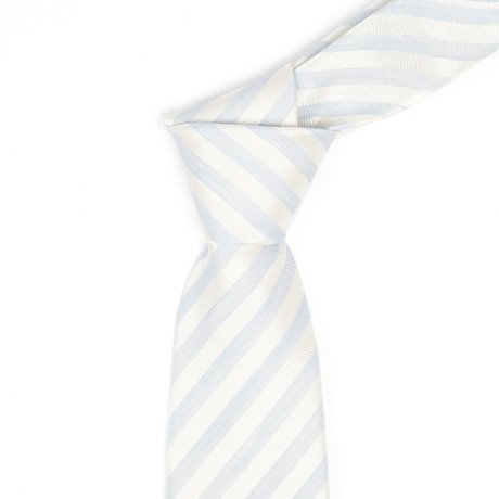 Diagonal Stripe Silk Neck Tie // Silver + Sky