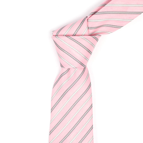Kiton // Diagonal Stripe Silk Neck Tie // Pink + Gunmetal