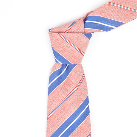 Diagonal Stripe Silk Neck Tie // Blue + Salmon