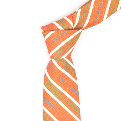 Diagonal Stripe Silk Neck Tie // Grapefruit