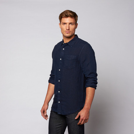 Palm Beach Linen Button Down // Navy (S)