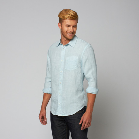 Palm Beach Linen Button Up // Waterfall (S)