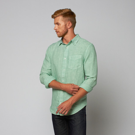 Palm Beach Linen Button Up // Seafoam (S)