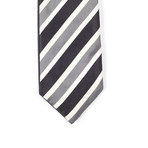 Reversible Tie + Silver Tie Bar Set // Black, Grey + White Stripe