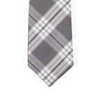 Reversible Tie + Silver Tie Bar Set // Black, White + Charcoal Plaid