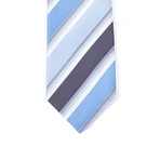 Reversible Tie + Silver Tie Bar Set // Blue Textured Stripe