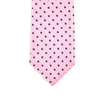 Reversible Tie + Silver Tie Bar Set // Pink + Navy Dot