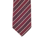 Reversible Tie + Silver Tie Bar Set // Wine Textured Stripe