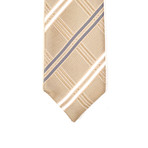 Reversible Tie + Silver Tie Bar Set // Beige Textured Stripe