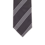 Reversible Tie + Silver Tie Bar Set // Black + Grey Diagonal Stripe