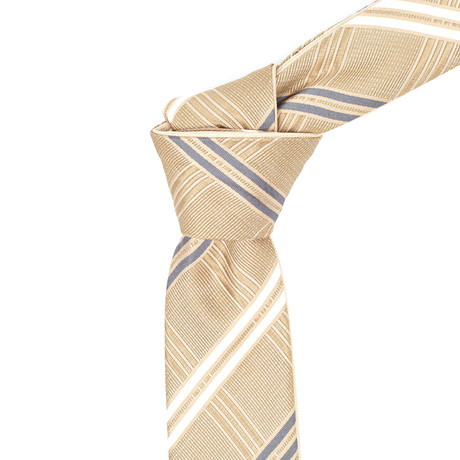 Reversible Tie + Silver Tie Bar Set // Beige Textured Stripe