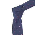 Reversible Tie + Silver Tie Bar Set // Navy + Pink Floral