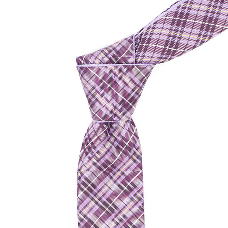 Reversible Tie + Silver Tie Bar Set // Purple Plaid