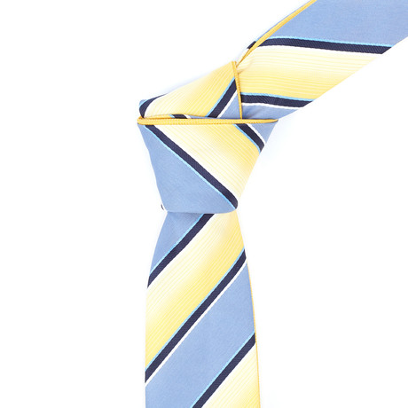 Reversible Tie + Silver Tie Bar Set // Yellow + Blue Stripe