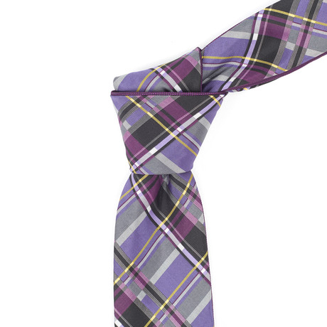 Reversible Tie + Silver Tie Bar Set // Purple Multi Pattern