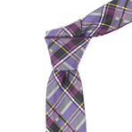 Reversible Tie + Silver Tie Bar Set // Purple Multi Pattern