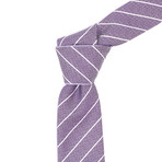 Reversible Tie + Silver Tie Bar Set // Purple Textured Stripe