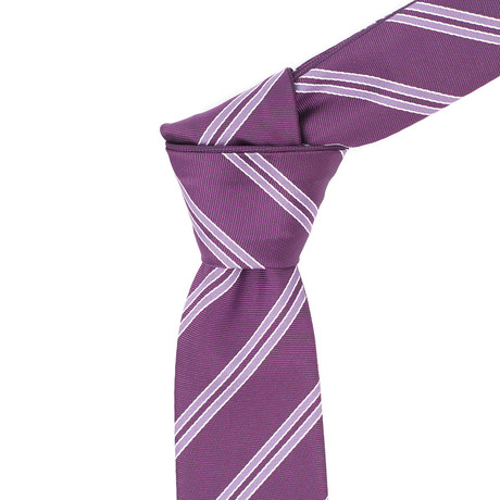 Reversible Tie + Silver Tie Bar Set // Purple Stripe