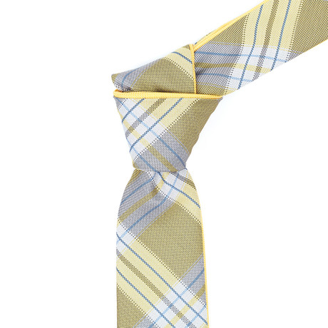 Reversible Tie + Silver Tie Bar Set // Yellow + Grey Plaid