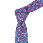 Reversible Tie + Silver Tie Bar Set // Purple + Blue Floral