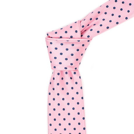 Reversible Tie + Silver Tie Bar Set // Pink + Navy Dot