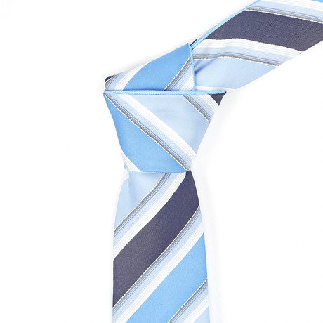 Reversible Tie + Silver Tie Bar Set // Blue Textured Stripe