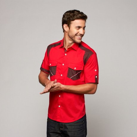 Contrast Button Down // Red + Black (S)