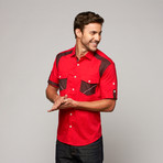 Contrast Button Down // Red + Black (L)