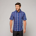 Plaid Button Up // Navy + Orange (XL)