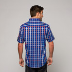 Plaid Button Up // Navy + Orange (XL)