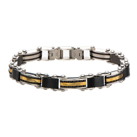 Double Sided Stainless Steel Bracelet // Black + Gold