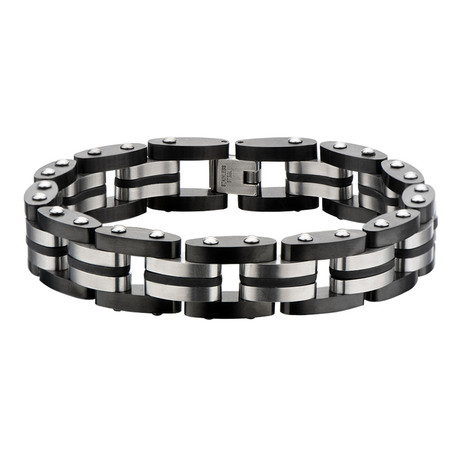 Steel Link Bracelet + Rubber Details // Black + Silver