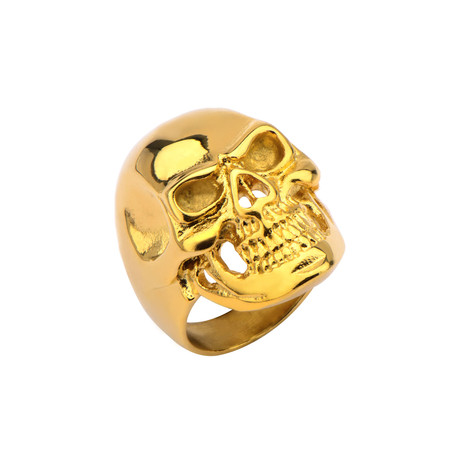 Inox Mens Stainless Steel Gold IP Geometric Skull  Ring Size 9 