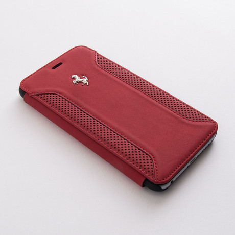 Perforated Leather Booktype Case // Red + Silver Horse // iPhone 6/6s Plus