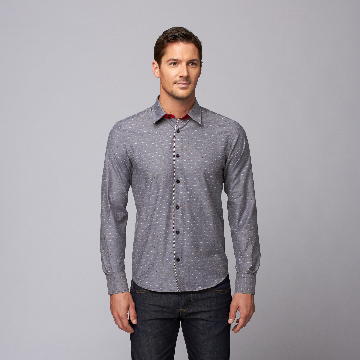 Eight X // Slim Fit Button-Up Shirt + Plaid Trim // Charcoal Grey (3XL ...