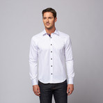 Slim Fit Button Up Shirt + Royal Blue + Red Stripe Trim // White (M)