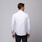 Slim Fit Button Up Shirt + Royal Blue + Red Stripe Trim // White (2XL)