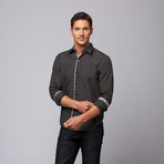 Slim Fit Button Up Shirt + Black + White Plaid // Black Grid (XL)