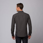 Slim Fit Button Up Shirt + Black + White Plaid // Black Grid (L)