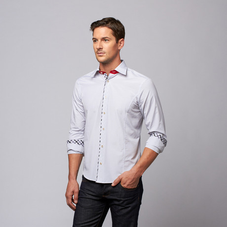 Slim Fit Button Up Shirt + Black + White Plaid // White Grid (XS)
