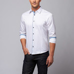 Slim Fit Button-Up Shirt + Plaid Trim // White (2XL)