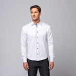 Slim Fit Button-Up Shirt + Plaid Trim // White (XL)