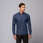 Slim Fit Button Up Shirt + Blue Plaid Trim // Chambray Blue (XS)