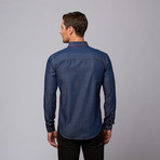Slim Fit Button Up Shirt + Red Plaid Trim // Chambray Blue (2XL)