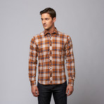 Slim Fit Button-Up Shirt // Brown + Navy Plaid (L)