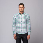 Kody Button Up Shirt // White + Green + Navy Plaid (L)