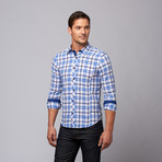 Slim Fit Button Up Shirt // White + Royal Blue + Navy Plaid (3XL)