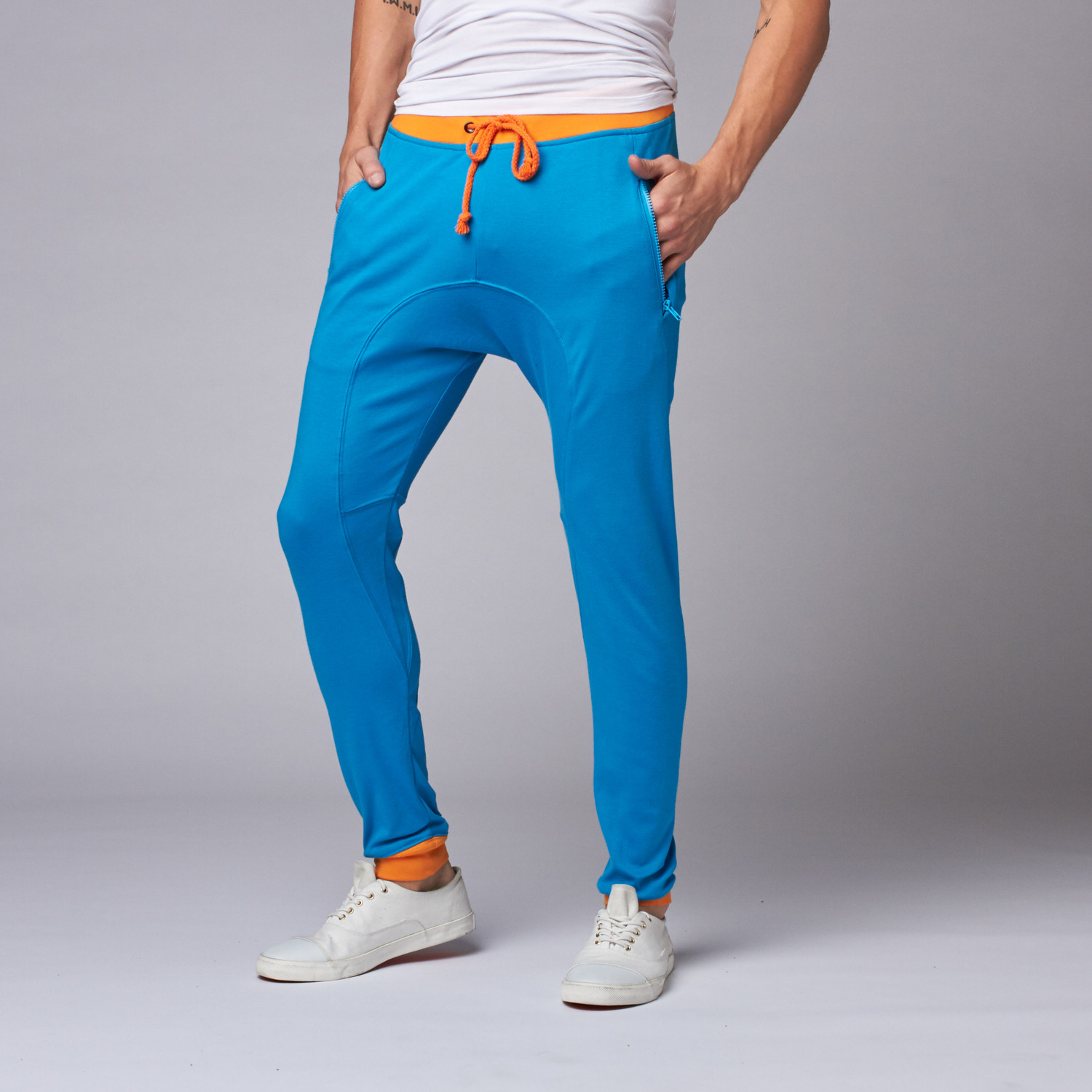 blue and orange joggers