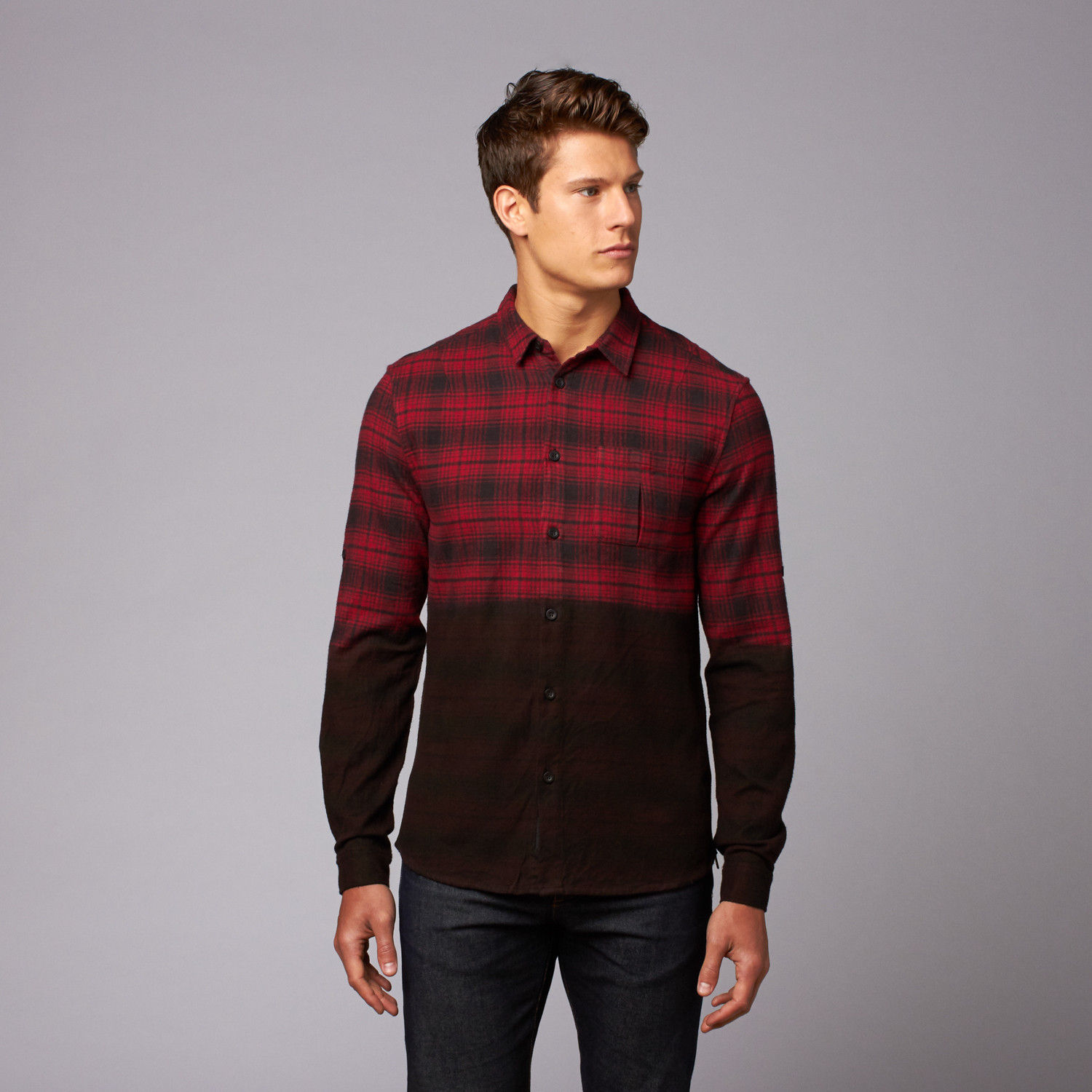 women's red and black check shirt